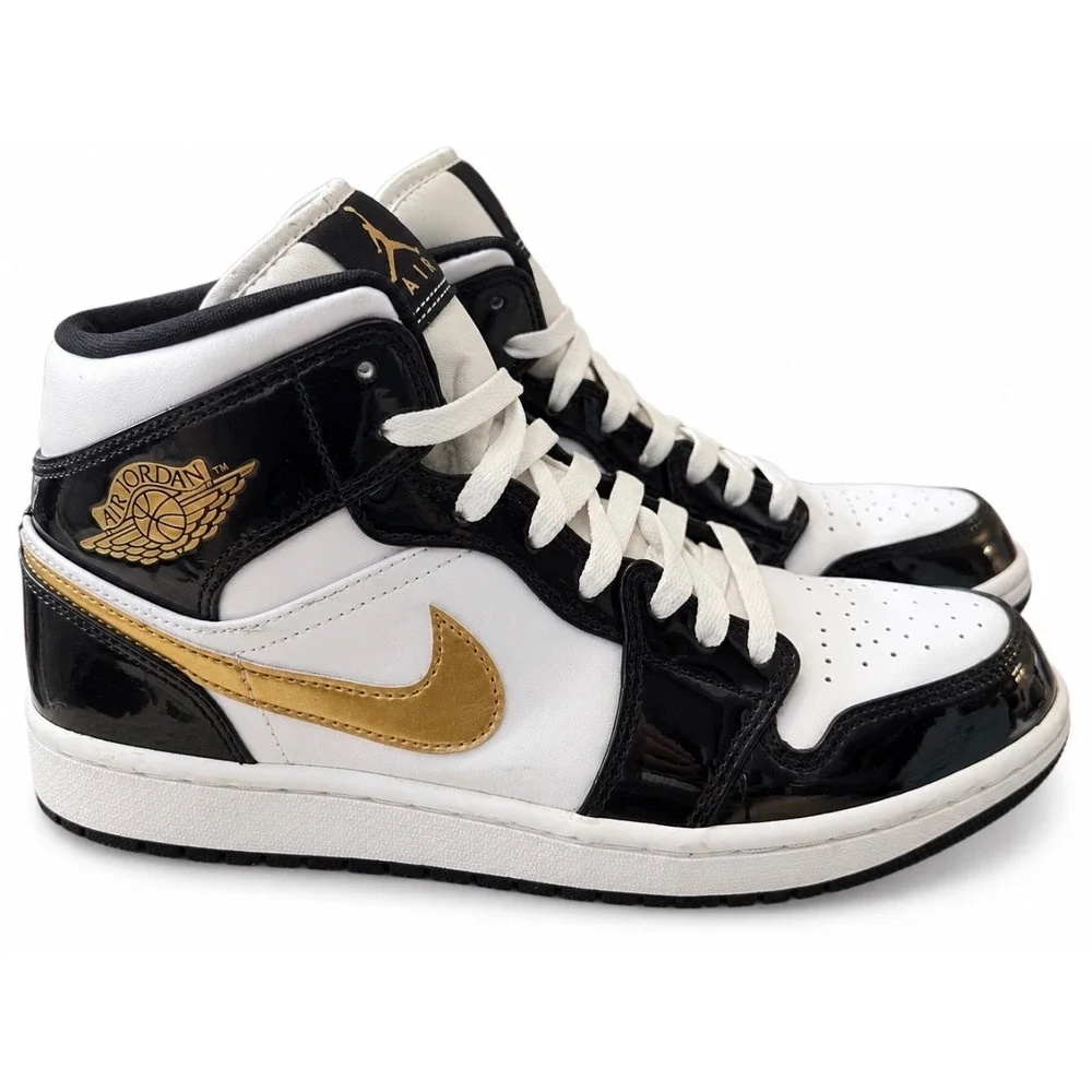 Nike Air Jordan 1 Mid White Black Metallic Gold Sneakers 852542-007 Mens 10